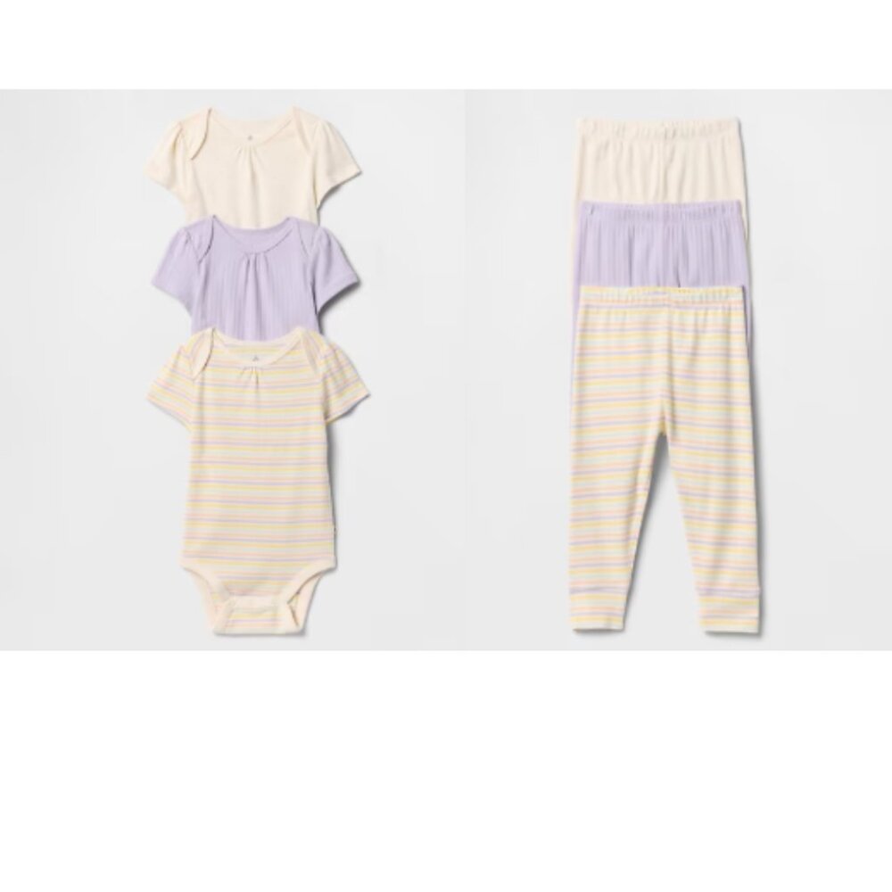 Mix & Match Baby Bodysuits and Pants Bundle Polka Dot Stripe Lilac Purple 6-12 M